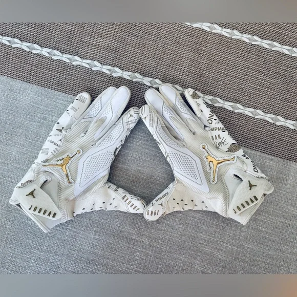 Jordan White and Metallic Gold Football Gloves - Picture 3 of 5
